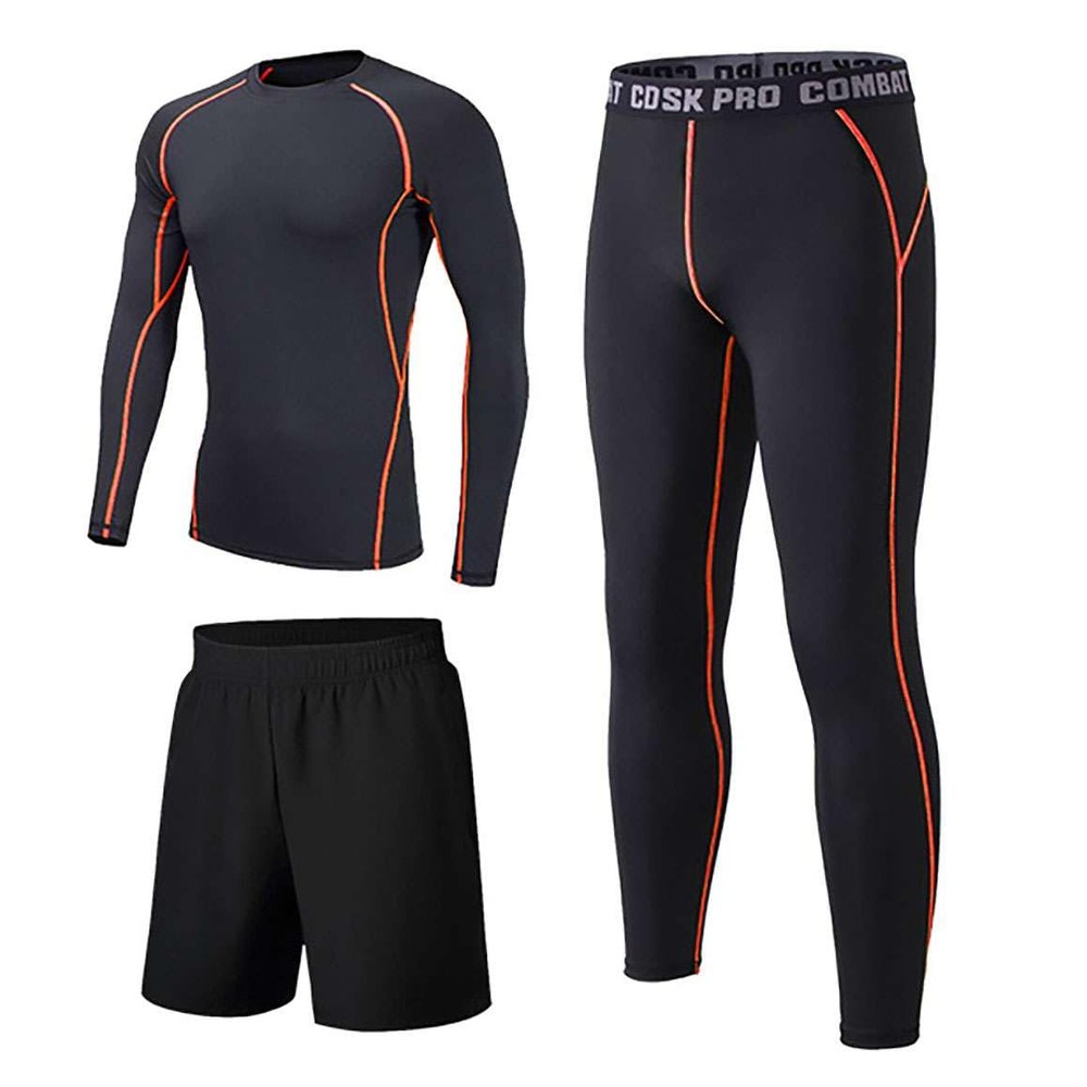 Echinodon Kids Thermal Base Layer Set Boys Girls Quick Dry Compression Top and Leggings Underwear Athletic Tights Set Orange M