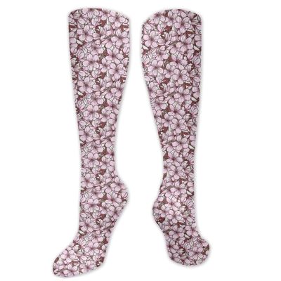 Almond Blossom Funny Compression Socks Women and Men,Ornamental Arrangement With Blooming Cherry Flowers Japan,Best for Circulation,Running,Athletic,Nurse,TravelDried Rose Pale Pink White- 19.8 inch