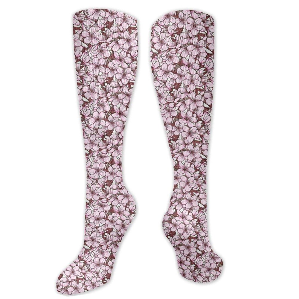 Almond Blossom Funny Compression Socks Women and Men,Ornamental Arrangement With Blooming Cherry Flowers Japan,Best for Circulation,Running,Athletic,Nurse,TravelDried Rose Pale Pink White- 19.8 inch