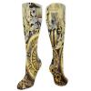 Steampunk Fashion Compression Socks,Vintage Machinery Close Up Image Print With Rusty Performance Polyester Cushioned Athletic Crew Socks for Running,Athletic,Yellow Grey Dark Brown- 19.8 inch view 1