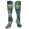 GULTMEE Fabric Fashion Compression Socks,Modern Geometric Bohemian Paisley Details In Square Shaped Performance Polyester Cushioned Athletic Crew Socks for Running,Athletic,Blue Green- 19.8 inch view 1