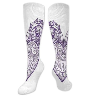 Angel Wings Funky Colorful Cushion Sport Socks,Boho Ornamental Heart With Wings Love Feathers Sacred,Athletic Cushioned Running Performance Crew Socks For Men/Women,Dark Purple Pale Mauve- 19.8 inch