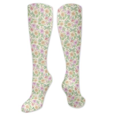 Almond Blossom Fashion Compression Socks,Colorful Arrangement Of Flowers Cottage Garden Hand Drawn Performance Polyester Cushioned Athletic Crew Socks for Running,Athletic,Multicolor- 19.8 inch