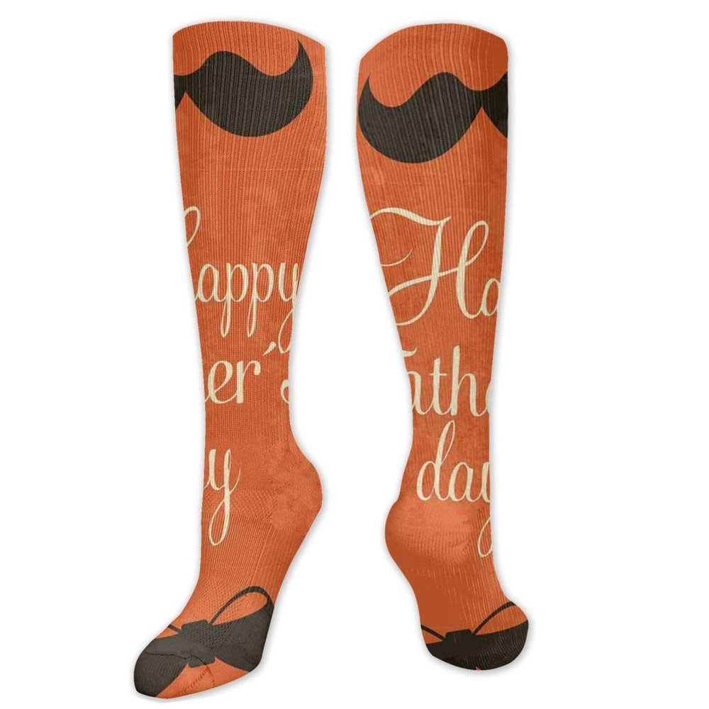 GULTMEE Fathers Day Funny Compression Socks Women and Men,Retro Composition With Mustache And,Best for Circulation,Running,Athletic,Nurse,TravelSeafoam Dark Orange And Black- 19.8 inch