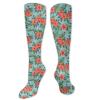 Luau Fashion Compression Socks,Exotic Summer Bouquet Design With Hibiscus Flourish Aloha Performance Polyester Cushioned Athletic Crew Socks for Running,Athletic,Pale Blue Dark Coral Green- 19.8 inch view 1