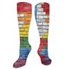 Austin Funny Compression Socks Women and Men,Brick Wall Textured Grungy Image Painted In Texas Flag And Rainbow Colors Design,Best for Circulation,Running,Athletic,Nurse,TravelMulticolor- 19.8 inch view 1