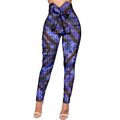 African Print Trousers Fashion Women Ankara High Waist Long Pants with Bowtie Dashiki Clothing Attire 660 XS