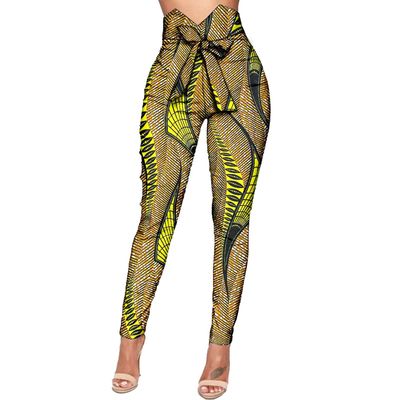 African Print Trousers Fashion Women Ankara High Waist Long Pants with Bowtie Dashiki Clothing Attire 641 XXS