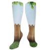 Farm House Funny Compression Socks Women and Men,Rustic Plank Over Field Meadow Tranquil Nature Yard Neighborhood Image,Best for Circulation,Running,Athletic,Nurse,TravelGreen Brown- 19.8 inch view 1