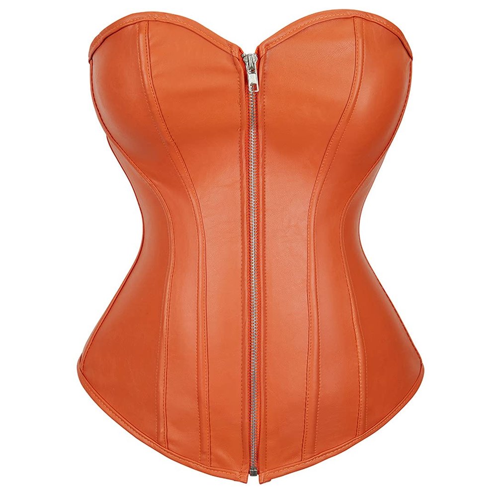 Kranchungel Womens Steampunk Leather Corset: Gothic Faux Leather Corsets Top Halloween Costumes Photoshoot for Cosplay Lovers 3X-Large Orange