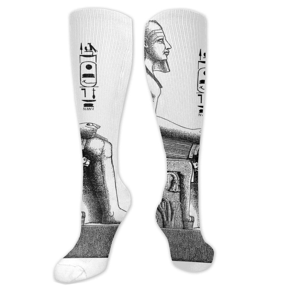 GULTMEE Egypt Decor Fashion Compression Socks,Ancient Antique Era Egypt Pharaoh King Pose With Performance Polyester Cushioned Athletic Crew Socks for Running,Athletic,Black And White- 19.8 inch