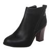 Classic High-heel Ankle Bootie for Women PU Leather Square Stacked Heel Boots Zipper Solid Color Round Toe Short Shoes view 1