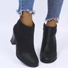 Classic High-heel Ankle Bootie for Women PU Leather Square Stacked Heel Boots Zipper Solid Color Round Toe Short Shoes view 2
