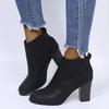 Classic High-heel Ankle Bootie for Women PU Leather Square Stacked Heel Boots Zipper Solid Color Round Toe Short Shoes view 3