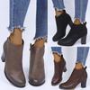 Classic High-heel Ankle Bootie for Women PU Leather Square Stacked Heel Boots Zipper Solid Color Round Toe Short Shoes view 4