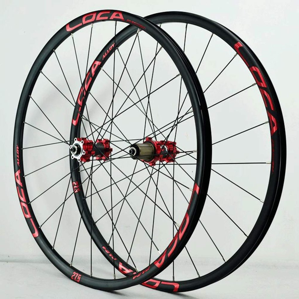 Bikes Bike Rims 26/27.5/29 Inch Quick Release Wheelset Bicycle Front & Rear Wheel Disc Brake Cycling Wheels Sealed Bearing Hub 24 Hole 7-11 Speed Cassette (Size : B-Red_27.5inch)