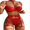 Lilosy Sexy Lingerie Set 3 Piece Women with Garter Belt Red M view 1