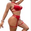 Lilosy Sexy Lingerie Set 3 Piece Women with Garter Belt Red M view 3