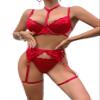 Lilosy Sexy Lingerie Set 3 Piece Women with Garter Belt Red M view 4