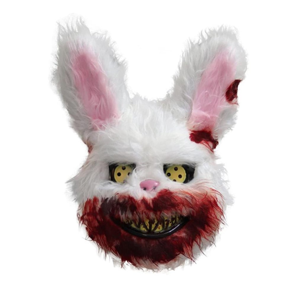 SHUILING Halloween Scary Mask - Bloody Plush Rabbit Headgear, Creepy Bunny Mask, Bear Masquerade Ball Cosplay Costume Props, Party Supplies and Decorations (Rabbit-A)