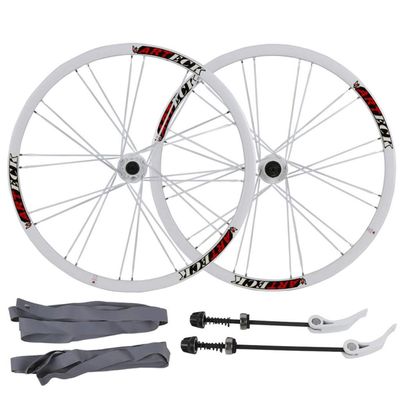 Bicycle Wheelset 26 Inch Double Wall Alloy Rim Disc Brake Bikes Wheel Quick Release American Valve 7/8/9/10 Speed Cassette (Size : A-White_26inch)