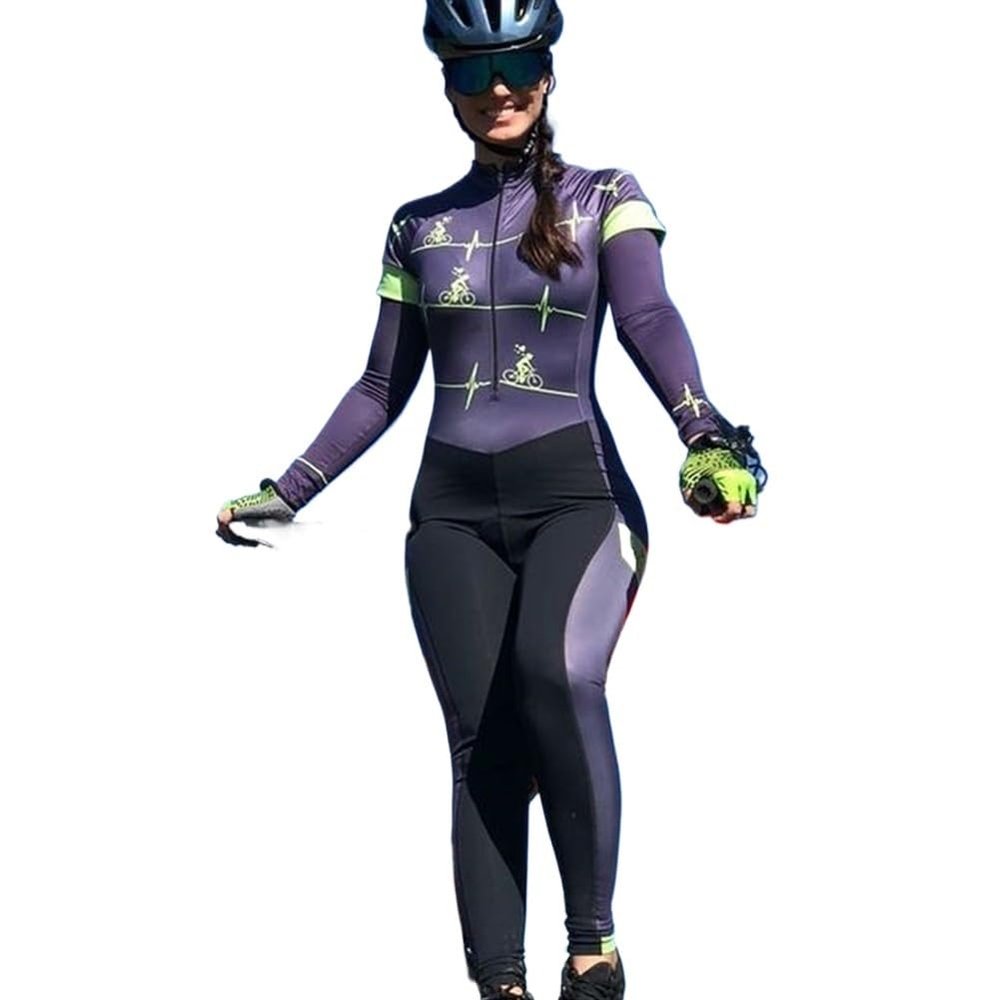 Triathlon Women's Long Sleeve Cycling Clothing Set Mountain Bike Clothing Cycling Wear Jumpsuit Long Pants CYTSH (Color : 8, Size : 4XL)