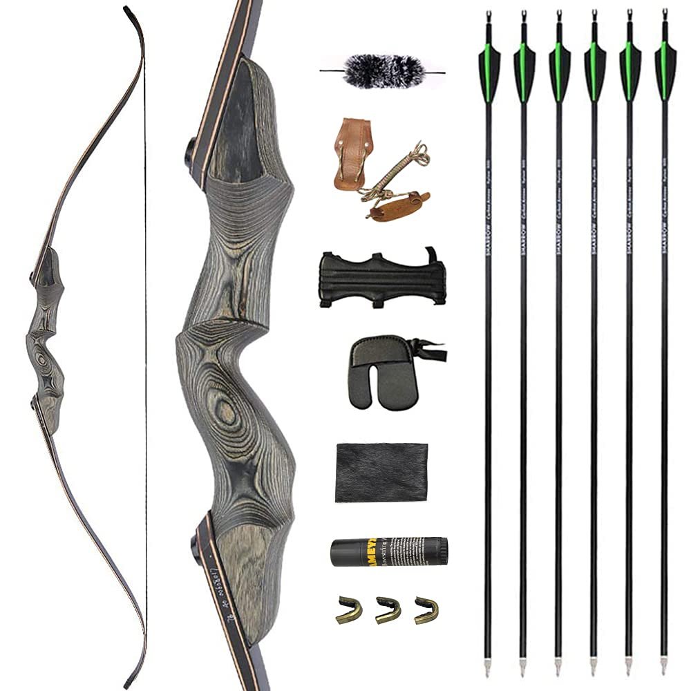 ZSHJGJR Archery 60" Black Hunter Takdown Recurve Bow 30-65 Lbs Right/Left Handed Wood Bow Riser American Hunting Longbow for Archery Hunting (30lbs, Black Bow Set Right Handed)