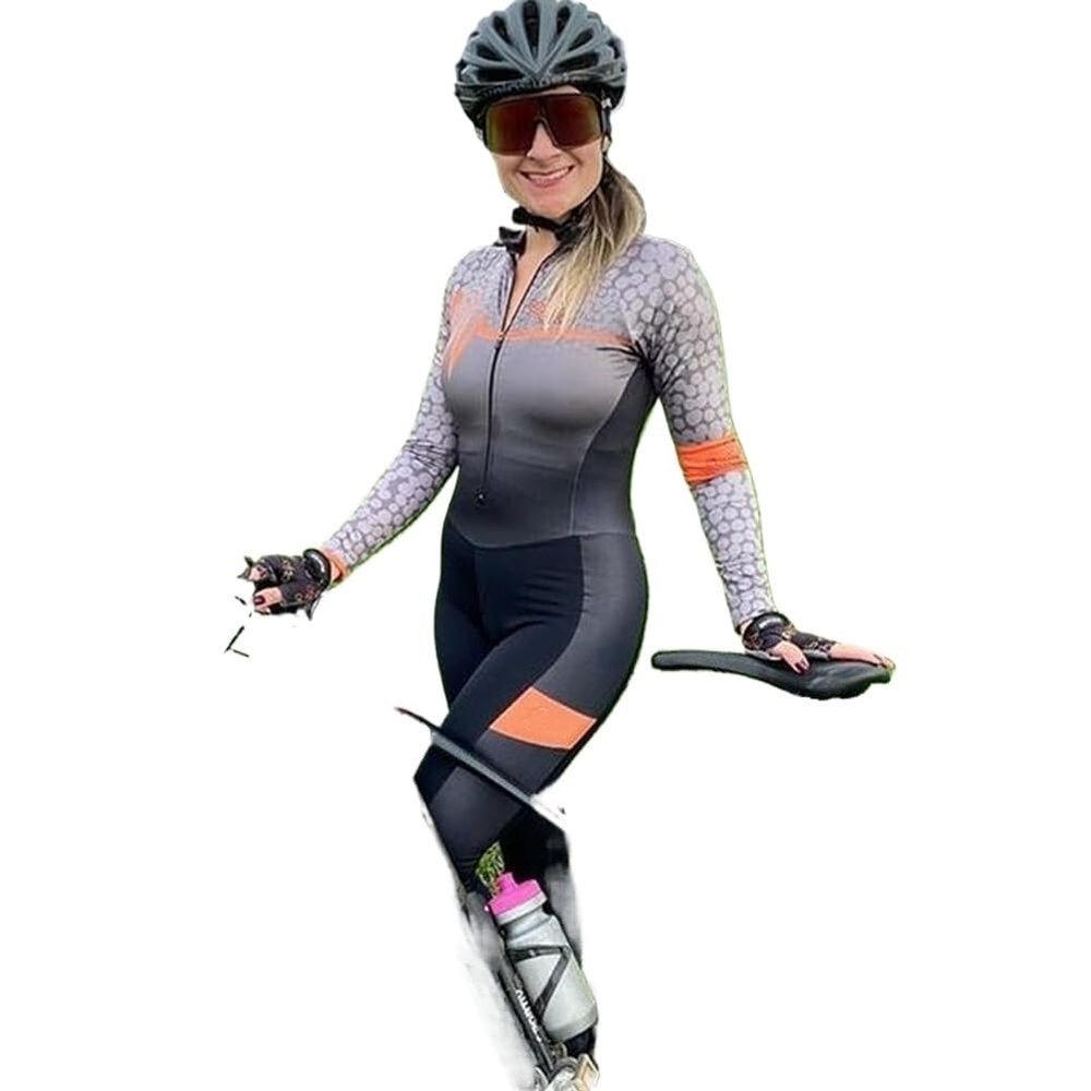 CYTSH Triathlon Women's Long Sleeve Cycling Clothing Set Mountain Bike Clothing Cycling Wear Jumpsuit Long Pants (Color : 3, Size : Large)