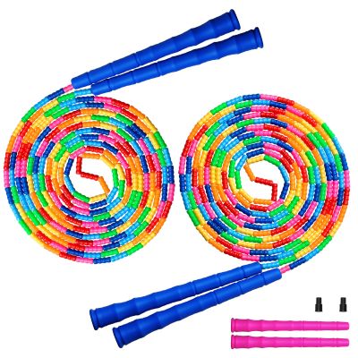 Kingcolor Double Dutch 16 FT 2 Pack Long Jump Rope, Plastic Segmented Beaded DIY Rope, Suitable for Children and Adults, Long Enough for 5-6 Jumpers (Blue Style 2)