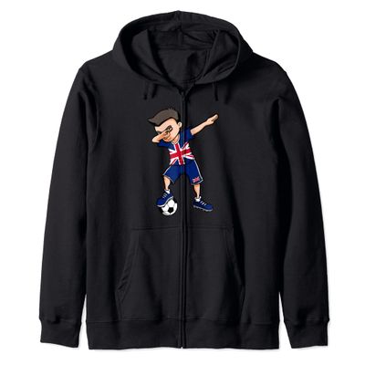 Dabbing Soccer Boy United Kingdom Soccer Fan Jersey UK Flag Zip Hoodie