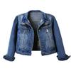 Snoly Women's Jean Buttons Ripped Denim Jackets Coats with Detachable Hood,Sherpa Fleece Linings And regular Jackets (MidBlue, Medium) view 1