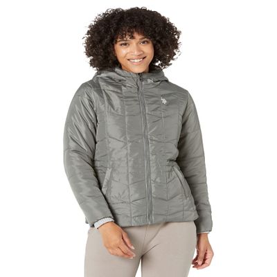 U.S. Polo Assn. Multiple Channel Hooded Puffer Cozy Lining Trade Winds LG