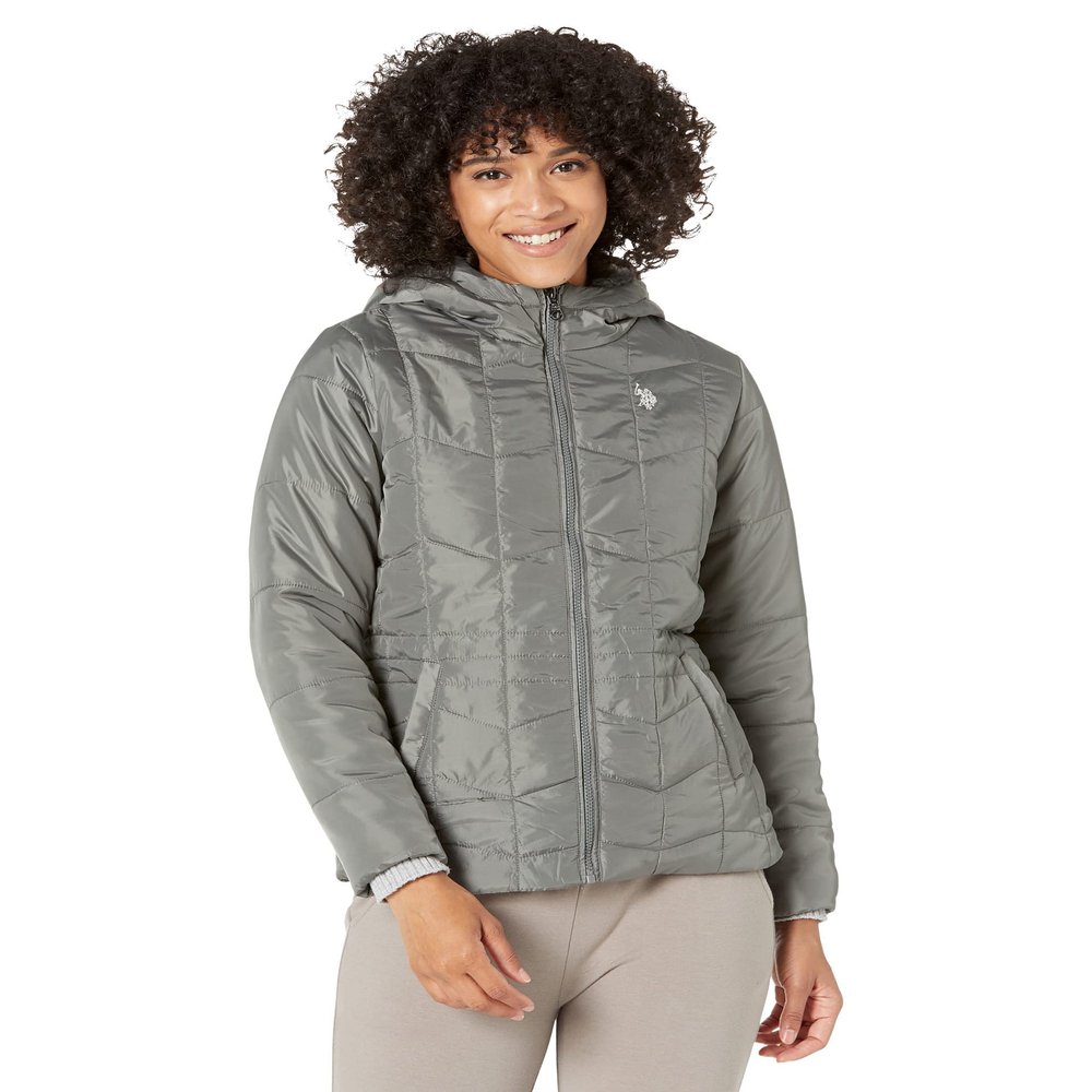 U.S. Polo Assn. Multiple Channel Hooded Puffer Cozy Lining Trade Winds LG