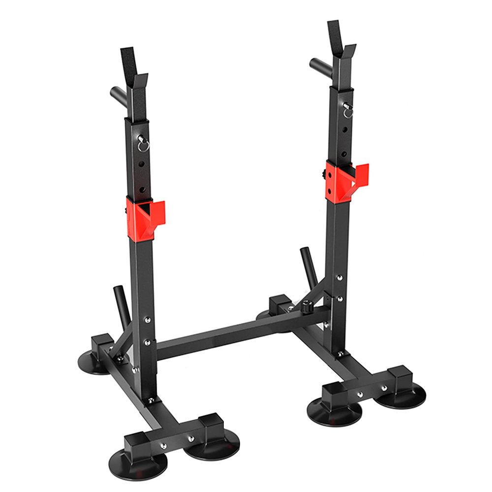 Adjustable Squat Barbell Rack, Bench Press Frame with 6 Large Round Bases, Multi-Function Weight Lifting Home Gym