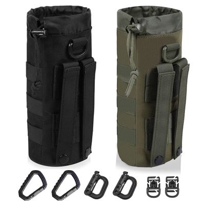 ANJINU Molle Water Bottle Holder, Water Molle Attachments, Molle Water Bottle Pouch, Tactical Backpack Attachment Pouches (Black Green)