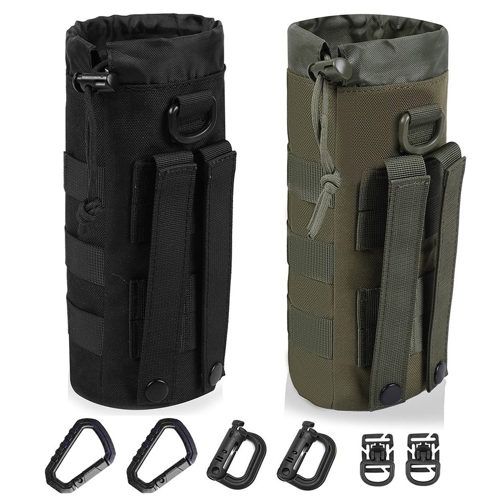 ANJINU Molle Water Bottle Holder, Water Molle Attachments, Molle Water Bottle Pouch, Tactical Backpack Attachment Pouches (Black Green)