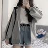 LIXIAO Womens Hooded Cardigan Top Solid Color Full Zip Long Sleeve Blouse Autumn Plus Size Loose Fit Coat Outerwear view 3