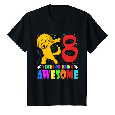 8th Birthday Party Dabbing Golden Retriever 8 Years Old Kids T-Shirt