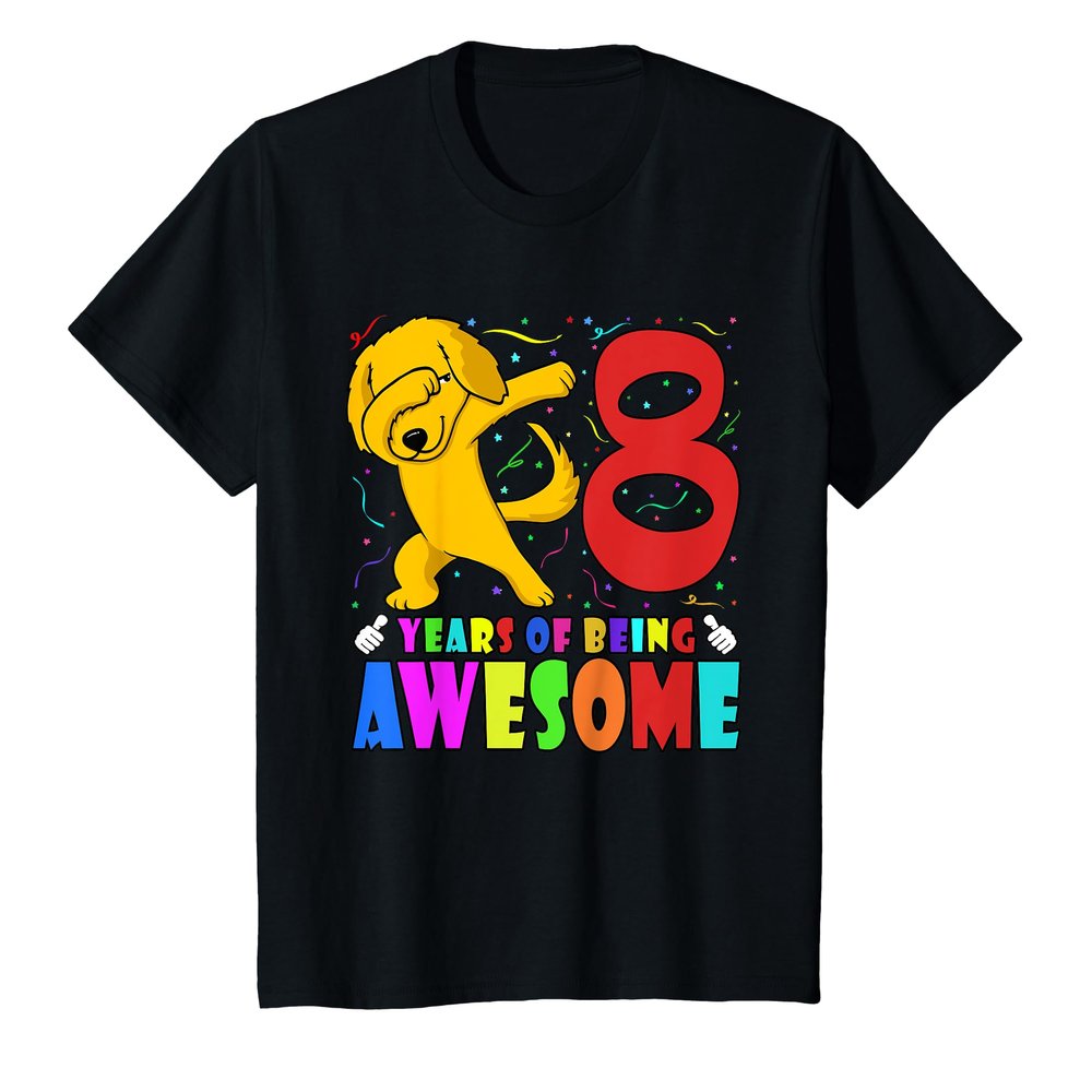 8th Birthday Party Dabbing Golden Retriever 8 Years Old Kids T-Shirt
