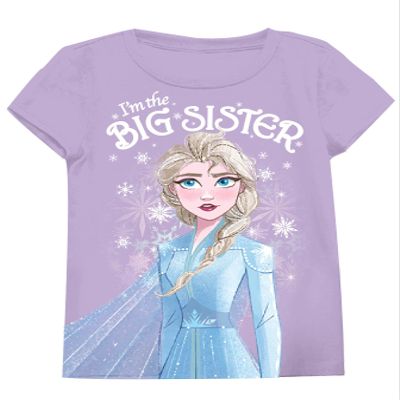 Disney Frozen Elsa I'm The Big Sister Kids Youth T-Shirt (6, Lilac)
