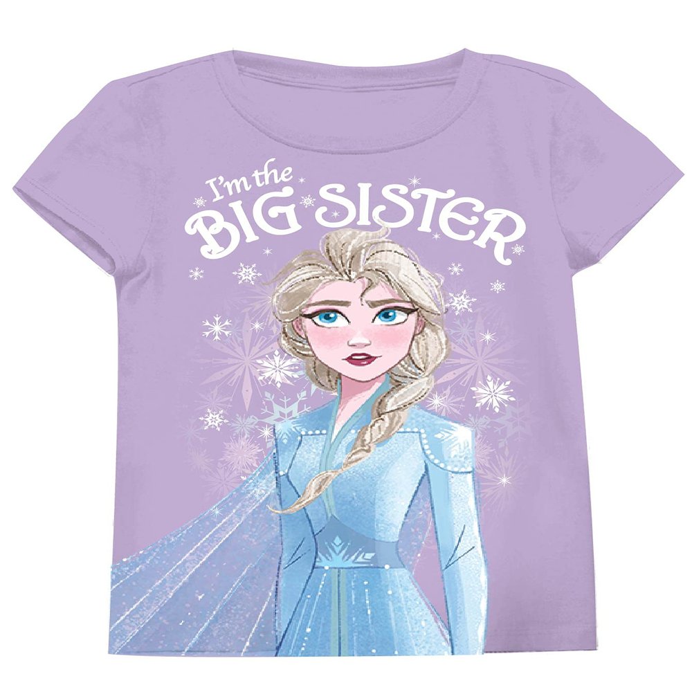 Disney Frozen Elsa I'm The Big Sister Kids Youth T-Shirt (6, Lilac)