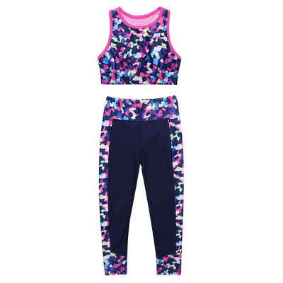 Hedmy 2PCS Kids Girls Digital Printed Sports Athletic Outfit Racer Back Crop Top and Pant Set for Workout Dance Gym Rose_Red 12 Years