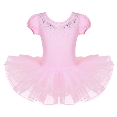 Hedmy Kids Girls Rhinestones Ballet Dance Tutu Dress Princess Leotard Dancewear Fairy Costumes Pink 5-6 Years