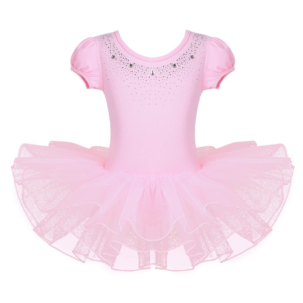 Hedmy Kids Girls Rhinestones Ballet Dance Tutu Dress Princess Leotard Dancewear Fairy Costumes Pink 5-6 Years