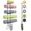 Kesito Yoga Mat Holder Wall Mount, Wall Rack Organizer, Storage Foam Roller and Block, with 5 Sectional and 3 Hooks for Hanging Yoga Strap, Resistance Bands at Fitness Class or Home Gym, Decor(Black) view 2