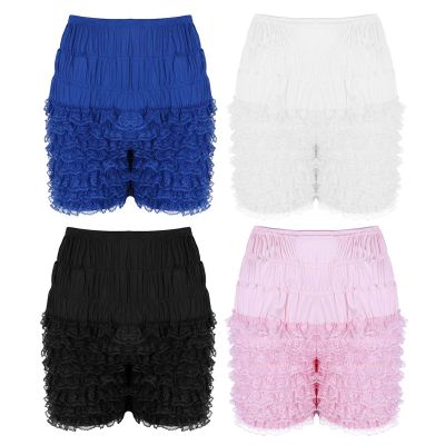 TMP1105 Women's Lingerie Floral Lace Ruffle Boxer Shorts Dance Underwear Underpants Panties (Color : Black, Size : Medium)