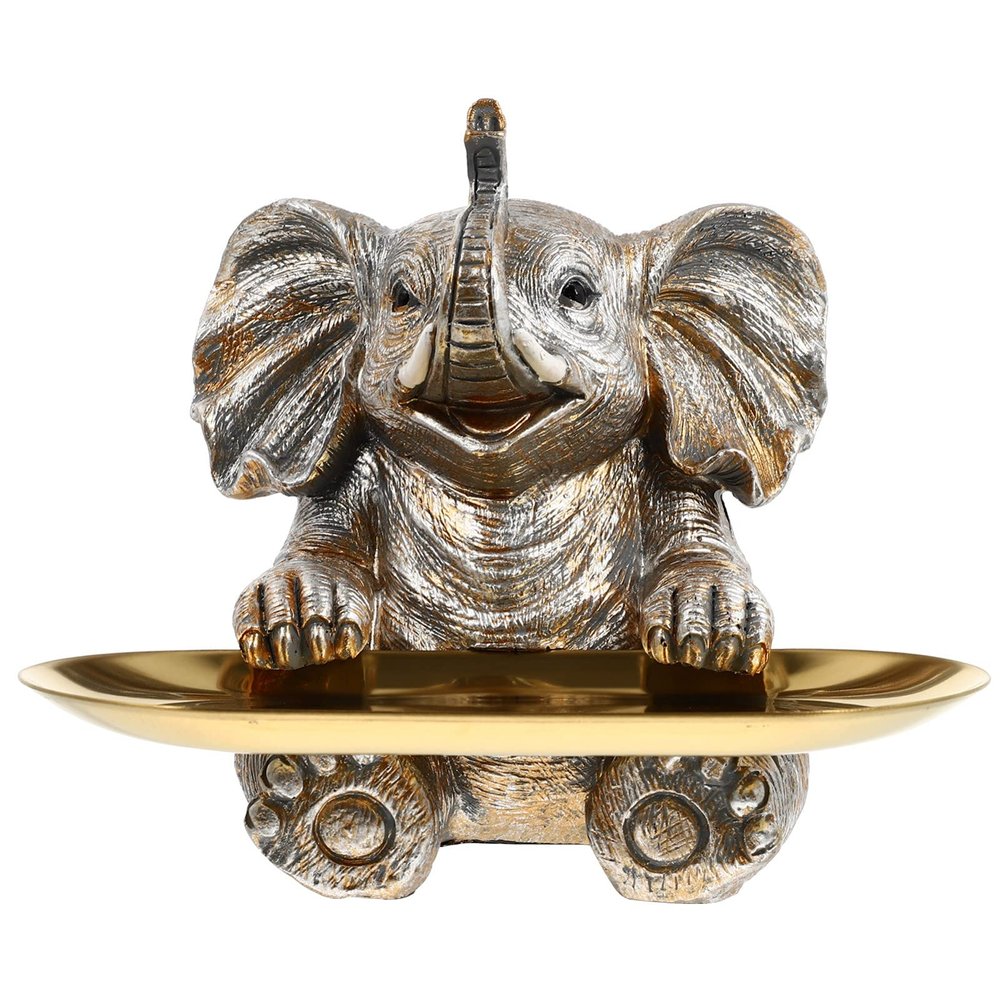 1 Set Luck Elephant Candy Dish Jewelry Ring Holder Bird Feeder Water Baths Appetizer Plate Trinket Tray for Outside Yard Decor Silver
