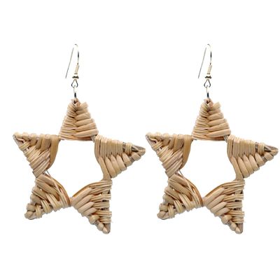 1 Pair Lightweight Rattan Knit Star Triangle Geometric Drop Dangle Earrings Bohemia Straw Wicker Braid Woven Statement Bamboo Jewelry for Women Teens-star