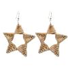 1 Pair Lightweight Rattan Knit Star Triangle Geometric Drop Dangle Earrings Bohemia Straw Wicker Braid Woven Statement Bamboo Jewelry for Women Teens-star view 1