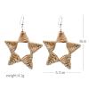 1 Pair Lightweight Rattan Knit Star Triangle Geometric Drop Dangle Earrings Bohemia Straw Wicker Braid Woven Statement Bamboo Jewelry for Women Teens-star view 2